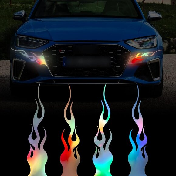 Other - 4 Pcs 11.4'' Flame Reflective Sticker for Car Vinyl Racing Sports Flame Stripe D